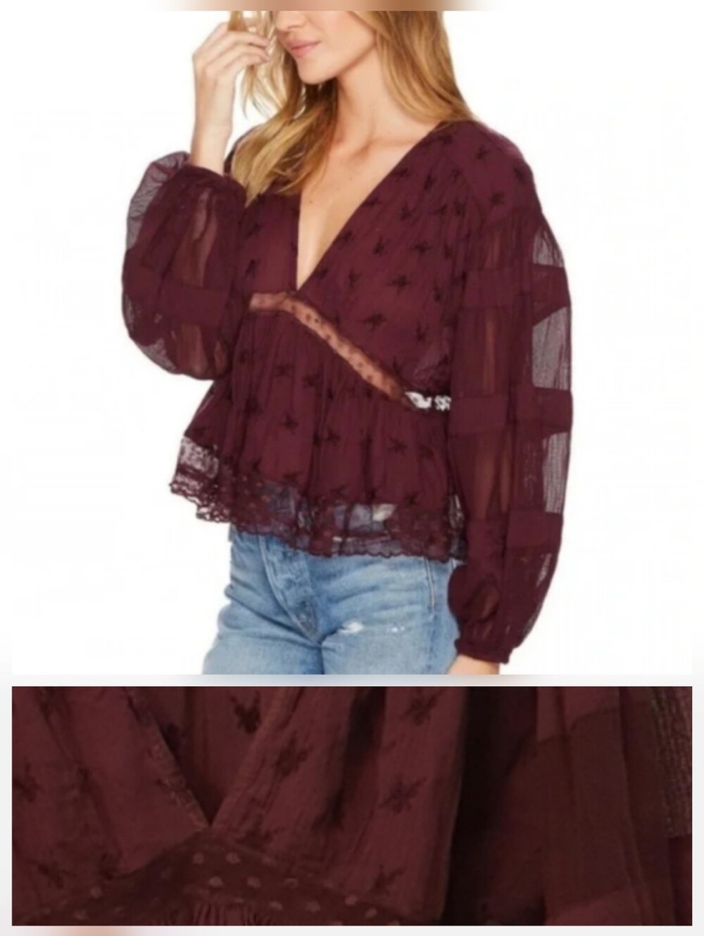 Free People Cropped Peasant Blouse